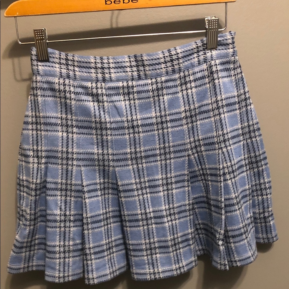 Free People Blue and White Plaid Skater Skirt